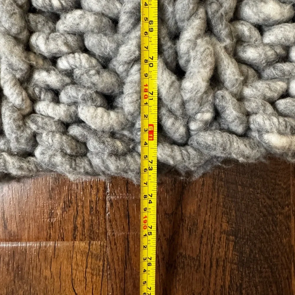 Hand knit, Merino wool, shades of grey, large chunky knit throw